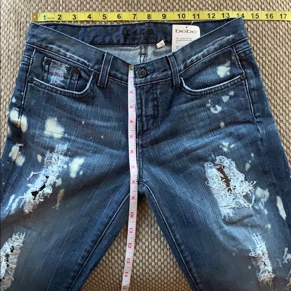 Bebe Destroyed Bleached Jeans With Stones & Mesh - Picture 7 of 8